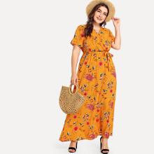 Shein Plus Self Tie Waist Floral Dress