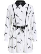 Shein White Bow Collar Dragonfly Print Dress