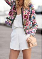Rosewe Multi Color Flower Print Long Sleeve Jacket