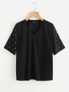 Shein Pearl Beaded Sleeve T-shirt