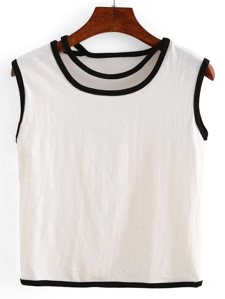 Shein Contrast Trim Strappy Tank Top - White
