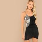Shein Sequin Embellished Overlap Front Ruched Cami Dress