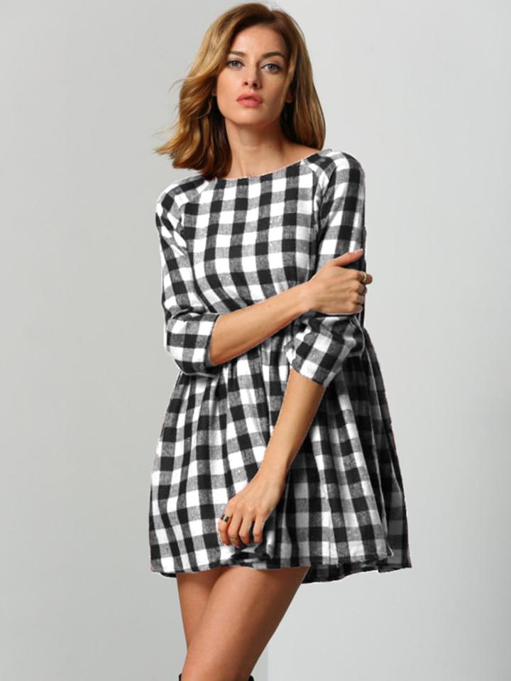 Shein Raglan Sleeve Smock Gingham Dress