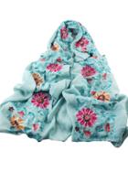 Shein Lightblue Flower Printed Boho Style Wide Cotton Scarf For Ladies