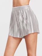 Shein Metallic Silver Elastic Waist Pleated Shorts