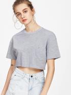Shein Chest Pocket Crop Heathered Sweatshirt