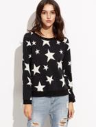 Shein Black Ribbed Trim Star Print Sweatshirt