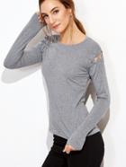 Shein Grey Lattice Shoulder T-shirt