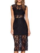 Shein Black Crew Neck Fringe Sheer Lace Dress