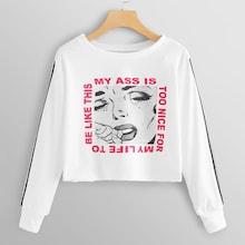 Shein Figure And Letter Print Sweatshirt