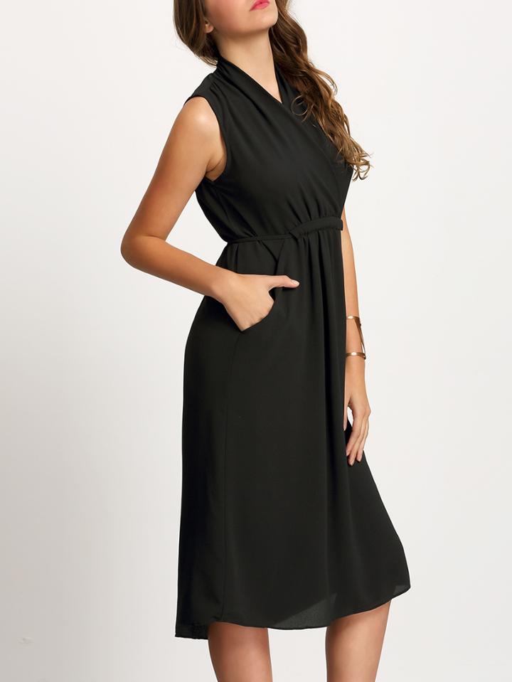 Shein Black Sleeveless Chiffon Slim Dress