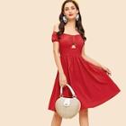 Shein Polka Dot Print Ruched A-line Dress