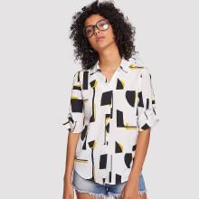 Shein Geo Print Button Detail Top
