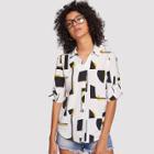 Shein Geo Print Button Detail Top