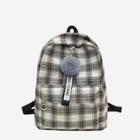 Shein Plaid Backpack With Pom Pom