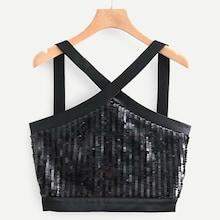 Shein Zip-up Sequin Straps Top