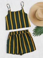 Shein Vertical Striped Crop Cami Top With Shorts