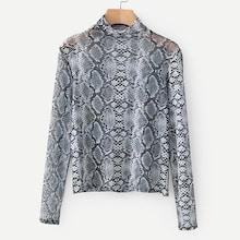 Shein Snakeskin Print Mock Neck Tee