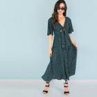 Shein Knot Front Flutter Sleeve Polka Dot Dress