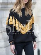 Shein Black Long Sleeve Tassel Sweatshirt