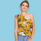 Shein Layered Flounce One Shoulder Floral Top