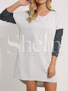 Shein White Grey Long Sleeve Color Block Casual Dress