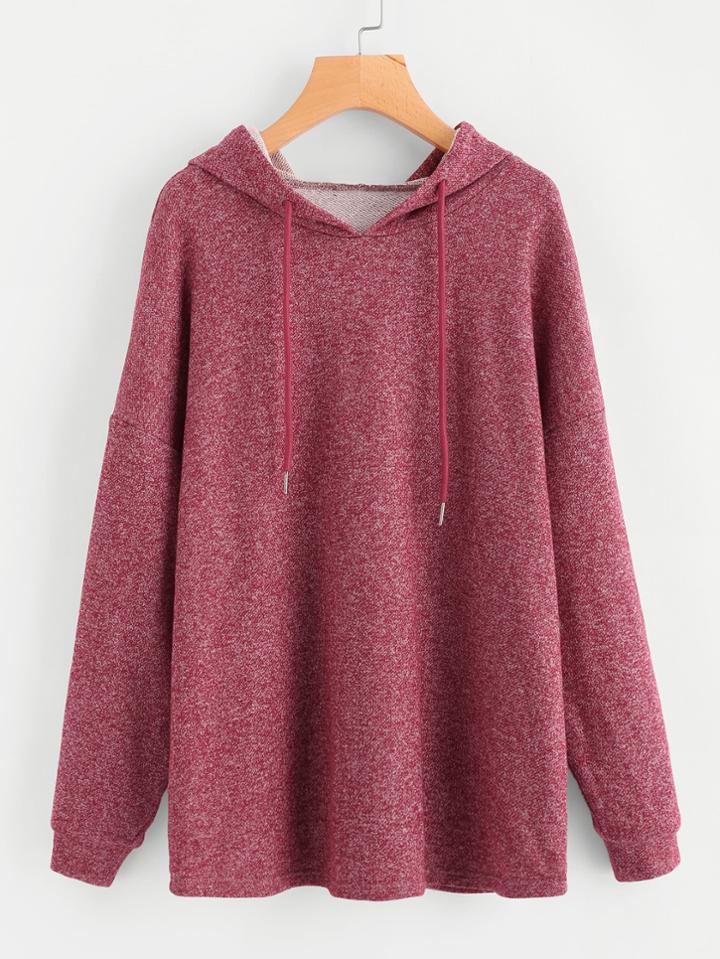 Shein Drop Shoulder Marled Drawstring Hoodie