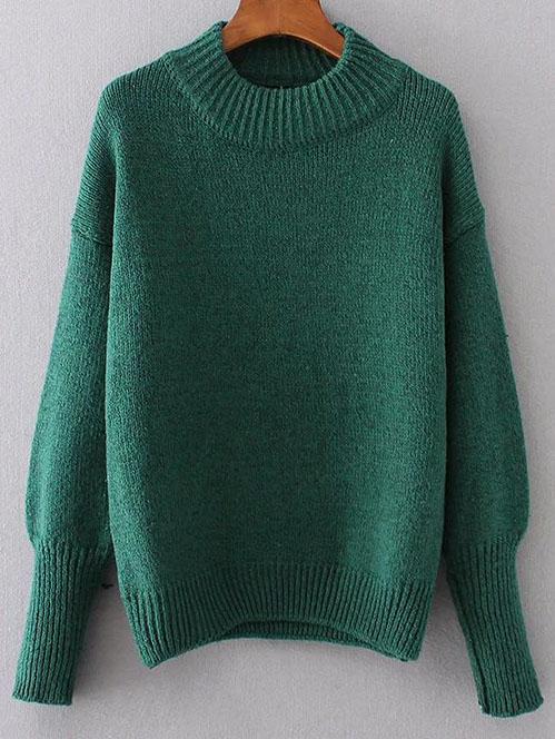 Shein Green Crew Neck Drop Shoulder Seam Sweater