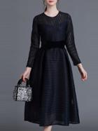 Shein Navy Pleated Bowknot A-line Dress
