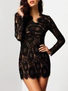 Shein Black V Neck Lace Bodycon Dress