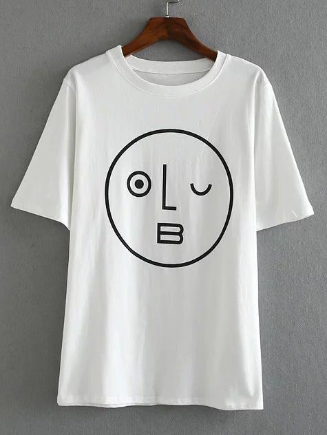 Shein White Smile Print T-shirt