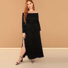 Shein Plus Off Shoulder Tie Waist Split Dress