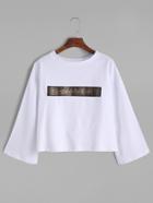 Shein White Drop Shoulder Patch Loose T-shirt