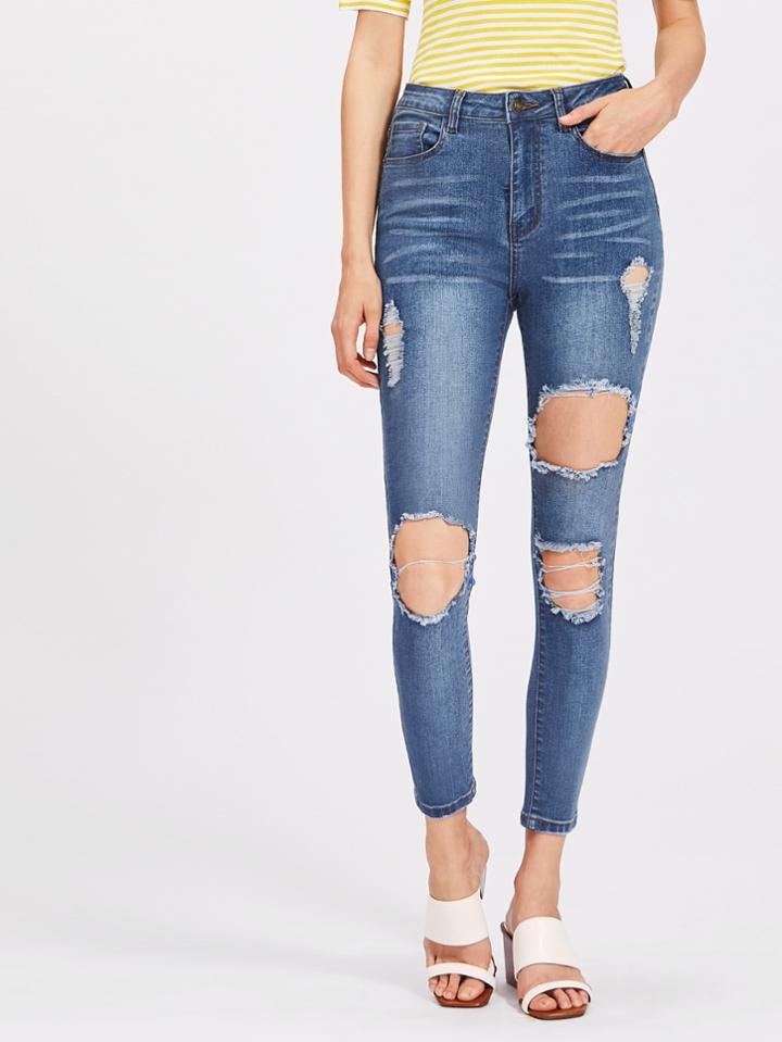 Shein Bleach Wash Cutout Jeans