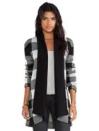 Shein White Black Plaid Cardigan Sweater