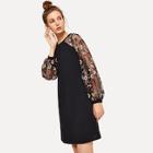 Shein Flower Embroidered Mesh Contrast Dress