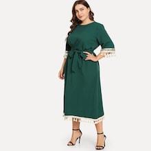 Shein Plus Tassel Trim Belted Dress