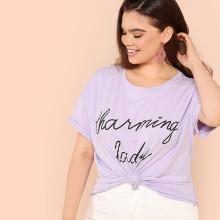 Shein Plus Short Sleeve Letter Print Tee