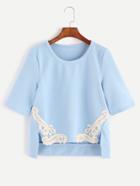 Shein Blue Appliques Trim High Low T-shirt