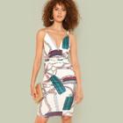 Shein Graphic Print Twist Front Plunge Neck Cami Dress