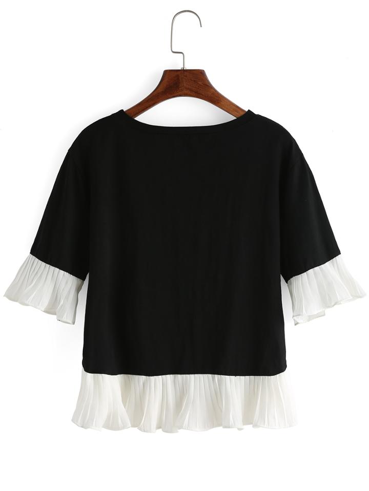 Shein Pleated Chiffon Trimmed T-shirt