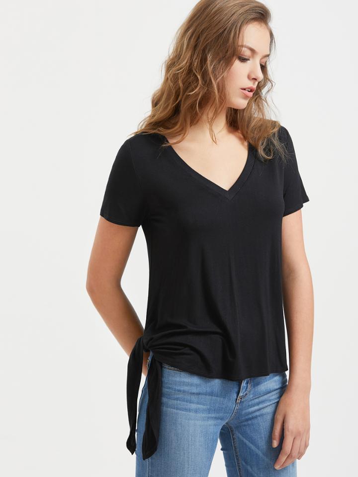 Shein V Neck Knot Side T-shirt