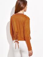 Shein Khaki Zipper Lace Up Suede Jacket