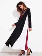 Shein Tassel Tie Embroidered Yoke Panel Dress