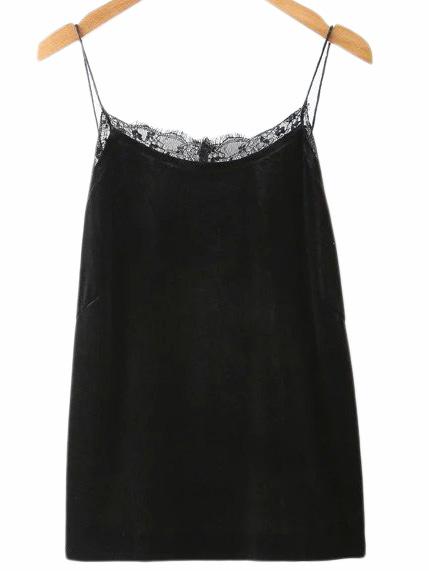 Shein Black Lace Velvet Spaghetti Strap Camis Top