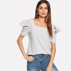 Shein Square Neck Plaid Print Blouse