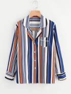 Shein Revere Collar Barcode Striped Shirt