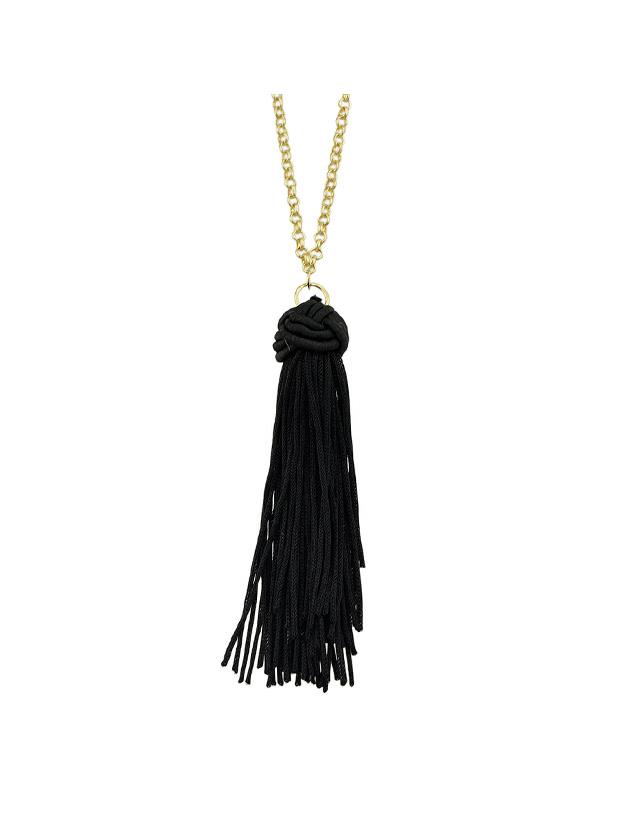 Shein Black Long Chain With Gray Blue Black Brown Tassel Necklace