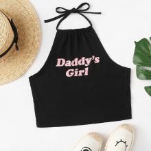 Shein Letter Print Halterneck Top