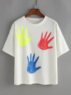 Shein Hand Print White T-shirt